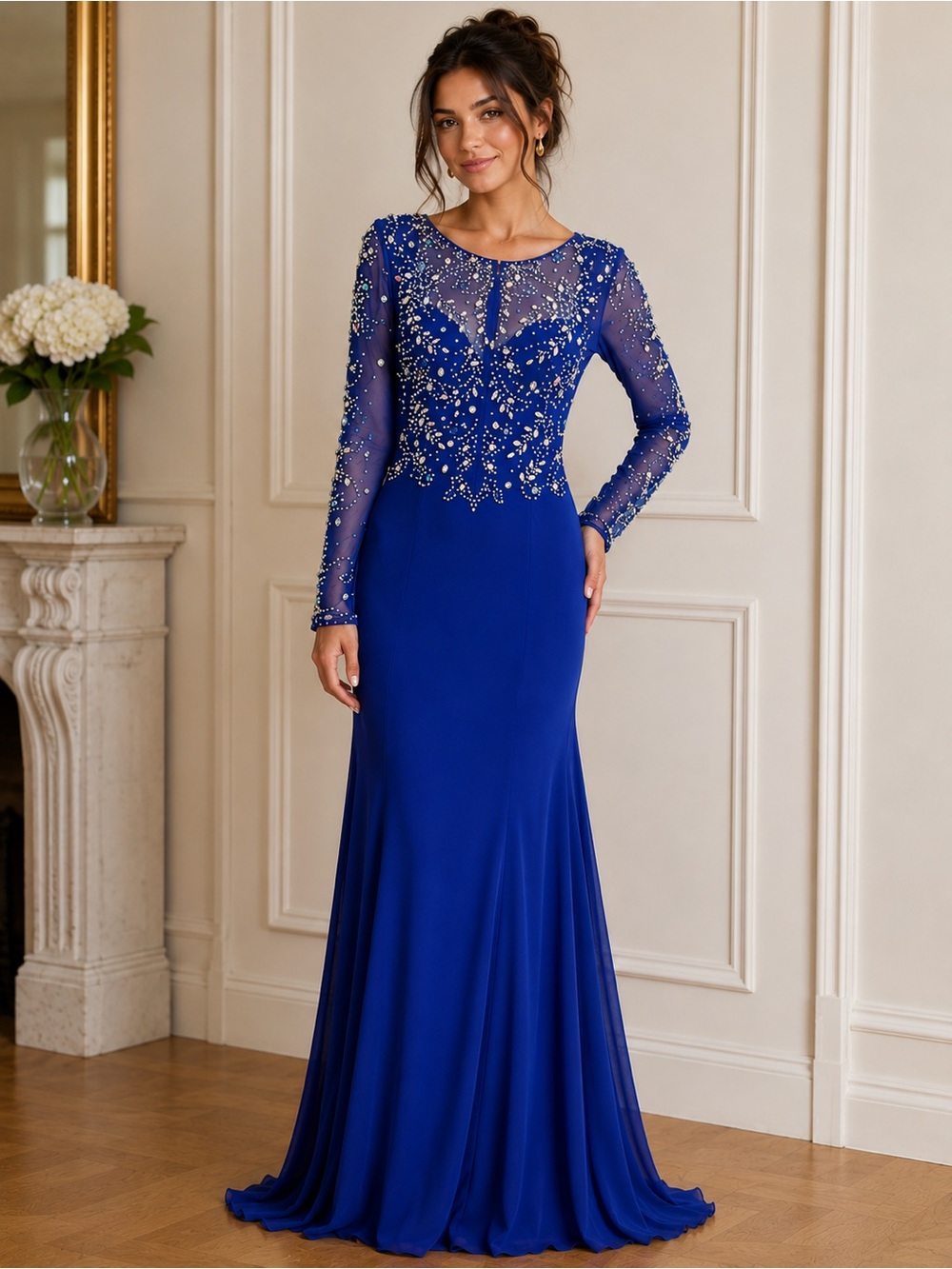 Long sleeve blue and rhinestones